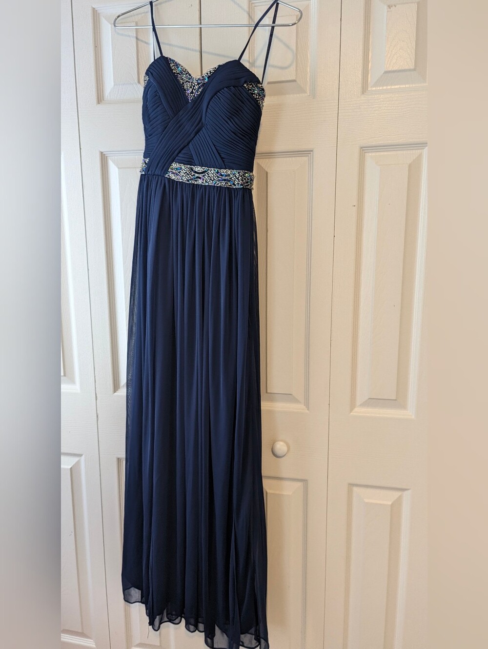Navy Strapless Formal Prom Or Gala Dress with Beaded Bust